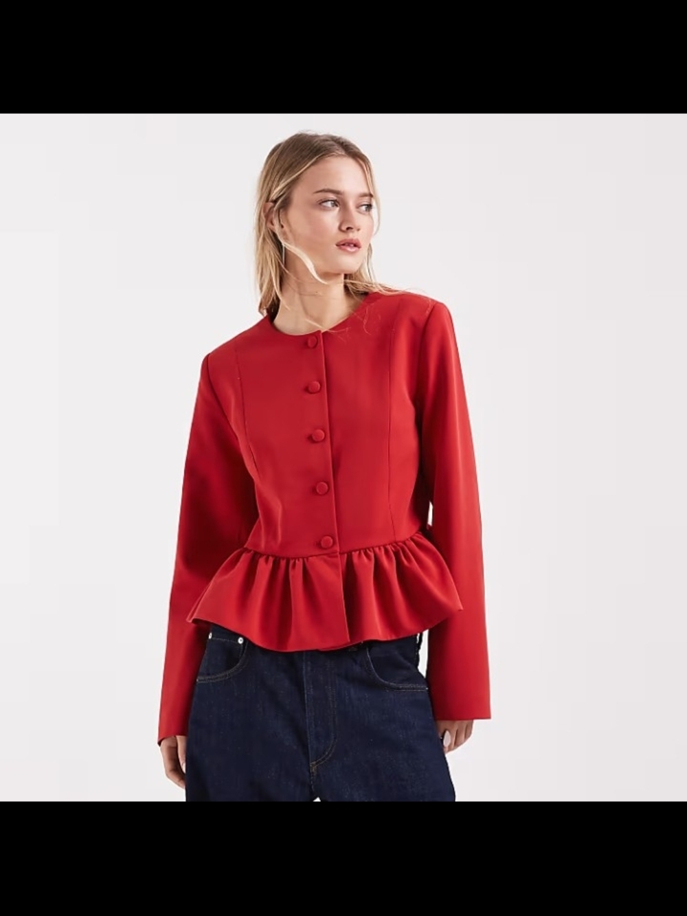 ASOS Red Peplum Jacket with Covered Buttons